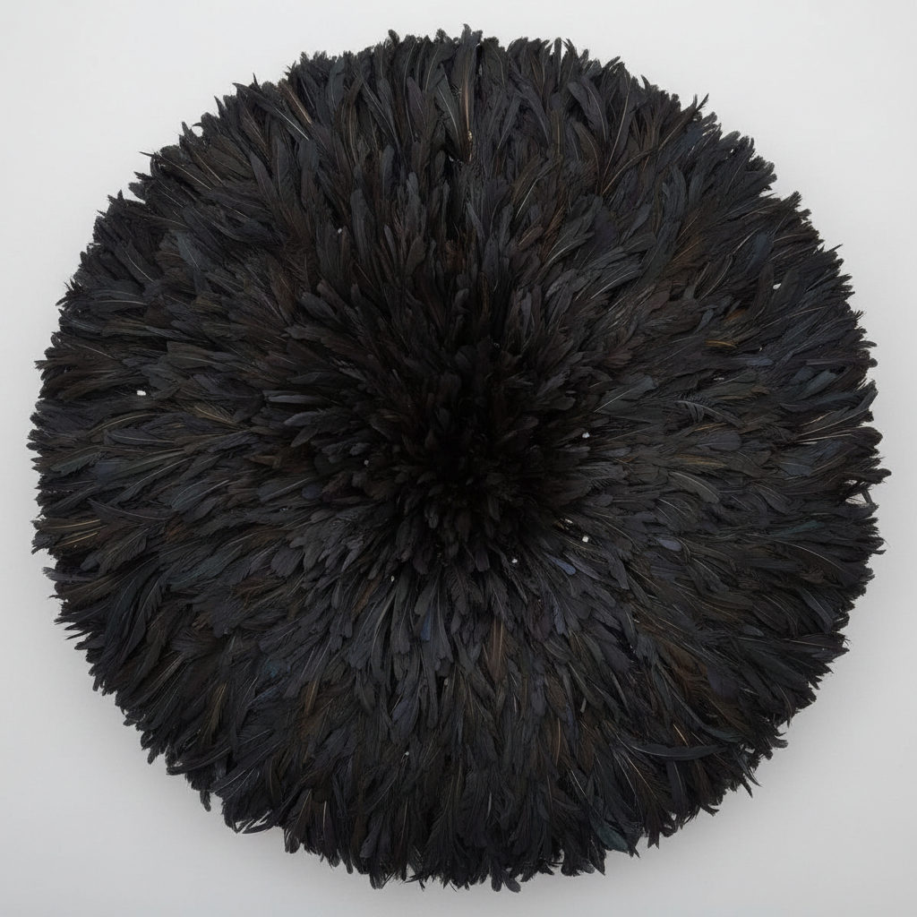 Black juju hat| Wall hangings| Cameroon juju hat| All black feathers wall decor| Handmade African juju hat| Boho wall decor| Tyn hat