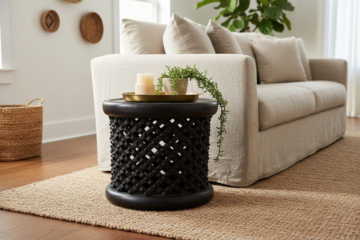 Bamileke stools in black| Coffee tables for interior and outdoor decor| Living room furnitures| Home decor| Side tables| African furniture