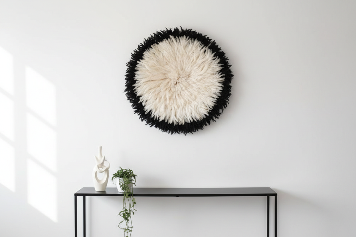 Black edges and White centre juju hat for home decor and wall hangings| Boho wall decor| Handmade Bamileke juju hat
