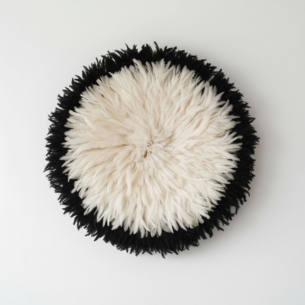 Black edges and White centre juju hat for home decor and wall hangings| Boho wall decor| Handmade Bamileke juju hat