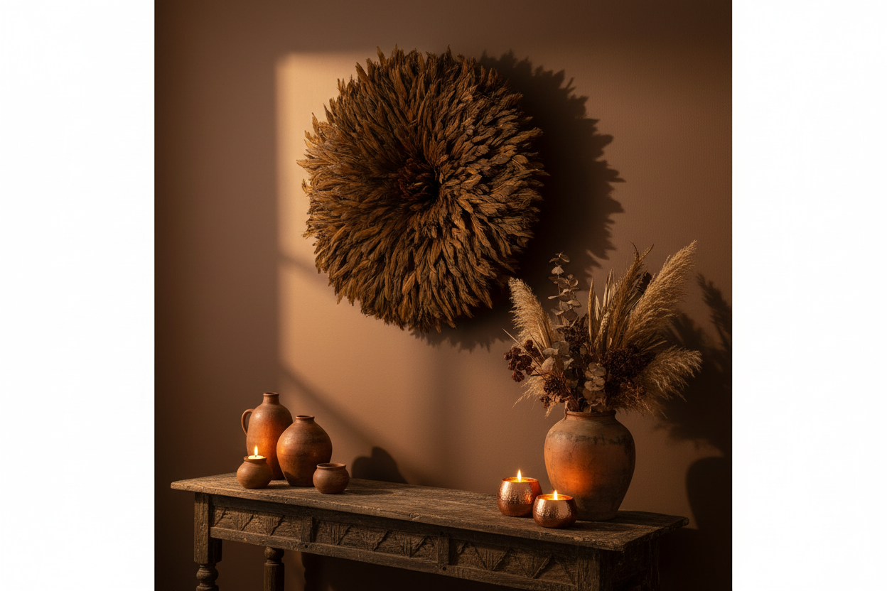 Juju hat Coffee Brown for wall hangings and decor| Bamileke African Handmade juju Art| home decor| Wreath| Feather Mandala| Afrohemian