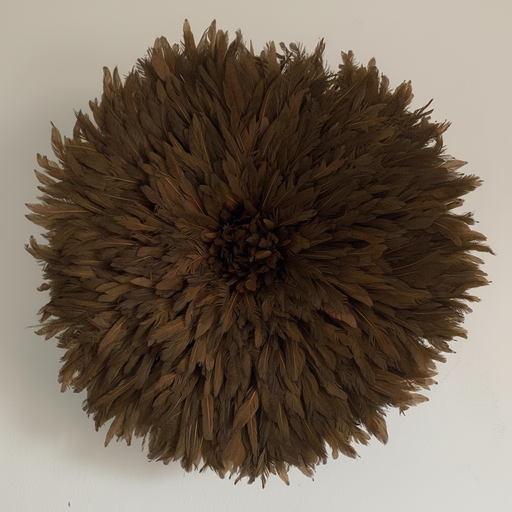 Juju hat Coffee Brown for wall hangings and decor| Bamileke African Handmade juju Art| home decor| Wreath| Feather Mandala| Afrohemian