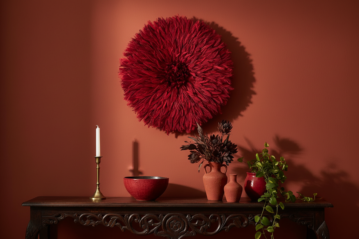 Dark Red juju hat for wall decor and wall hangings| African handmade juju hat| Interior decor| Tyn hat
