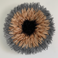 Juju hat gray tan black| African home wall decor| bedroom hangings| Boho living room style| juju art| Bamileke feather hat tyn| Wreath