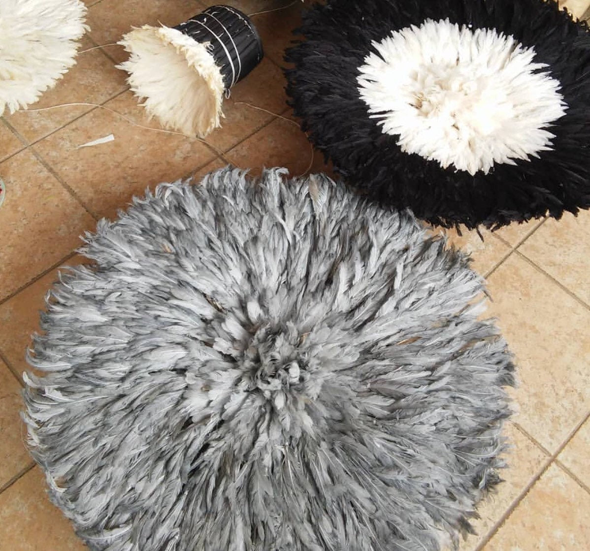 Juju hat gray| African handmade juju hat| boho living room style| Bamileke headdress| Home Wall decor| hangings| Juju art| feather mandala