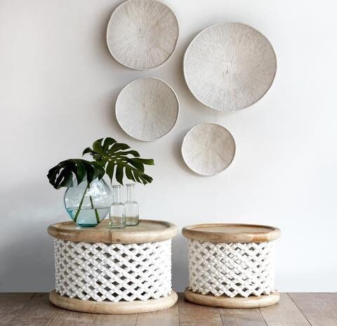 Bamileke stools in white| Coffee tables for interior and outdoor decor| Living room furnitures| Home decor side tables| Bird nest| African