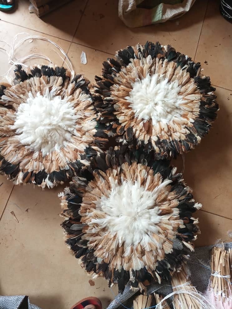 White, tan and black  juju hat| African handmade juju hat| Boho wall decor| Wall hangings