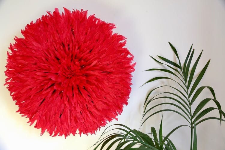 Dark Red juju hat for wall decor and wall hangings| African handmade juju hat| Interior decor| Tyn hat