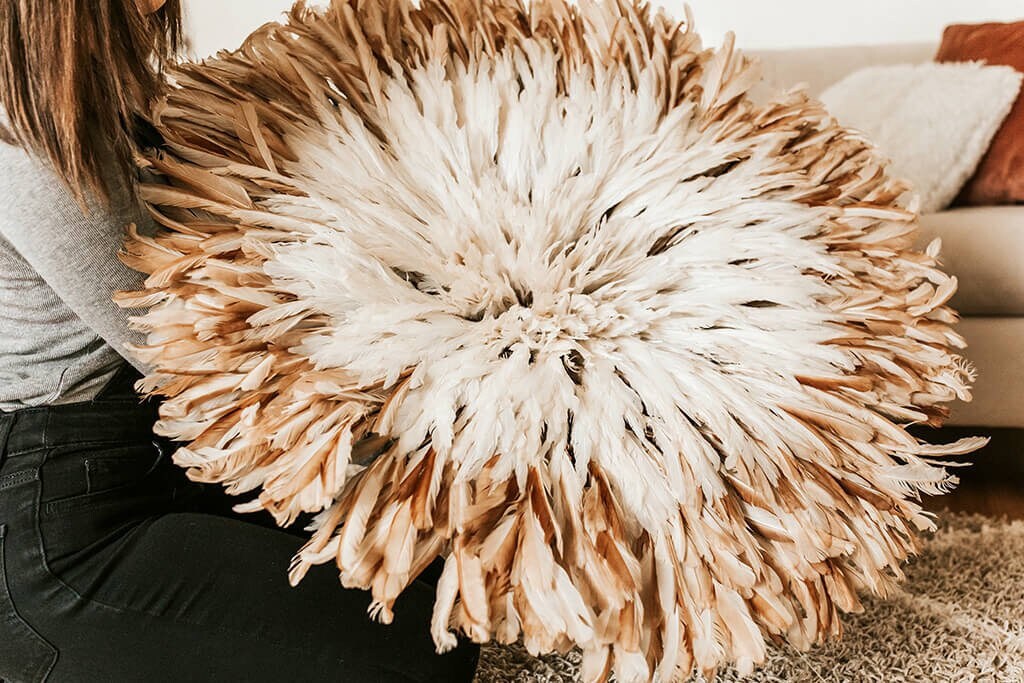 Juju hat tan and white center| handmade bamileke juju hat from Cameroon| Interior decor| Wall hangings| Boho decor| wall decor| Juju art