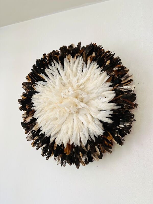 White and Natural African juju hat for wall decor| Wall hangings| Tyn hat| Boho wall decor| Bamileke headdress