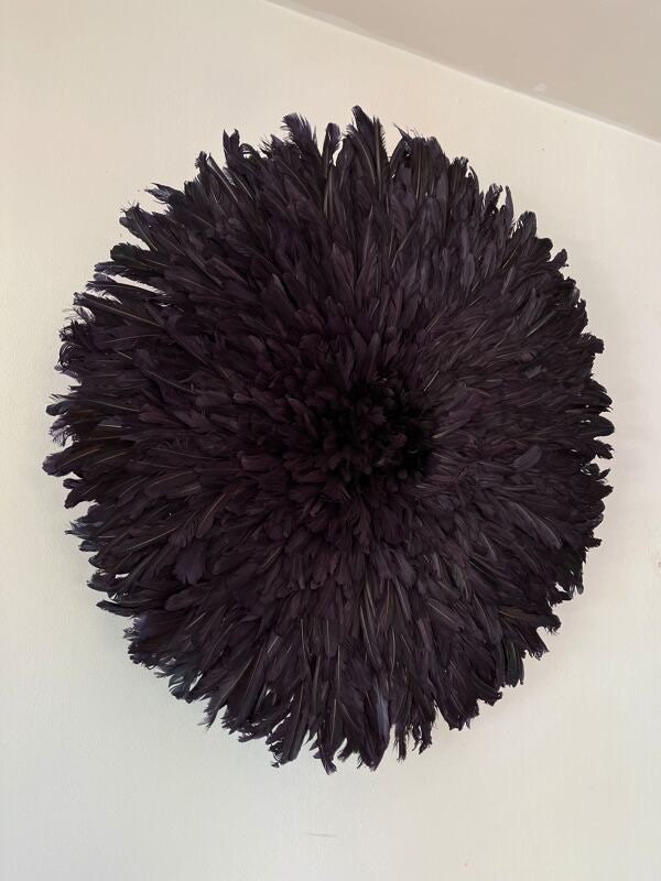 Black juju hat| Wall hangings| Cameroon juju hat| All black feathers wall decor| Handmade African juju hat| Boho wall decor| Tyn hat