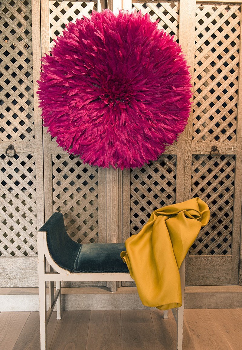 Juju hat Hot pink|  Bamileke juju hat| Fuchsia juju hat| Tyn hat| Interior decor| Wall decor| Wall hangings| Boho decor| African juju art