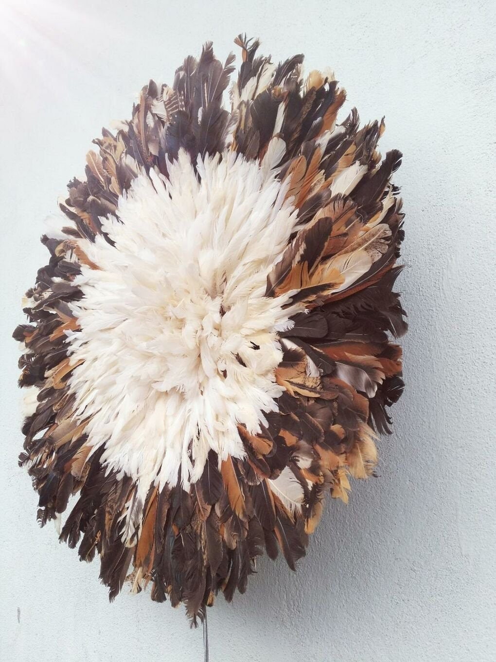 White and Natural African juju hat for wall decor| Wall hangings| Tyn hat| Boho wall decor| Bamileke headdress