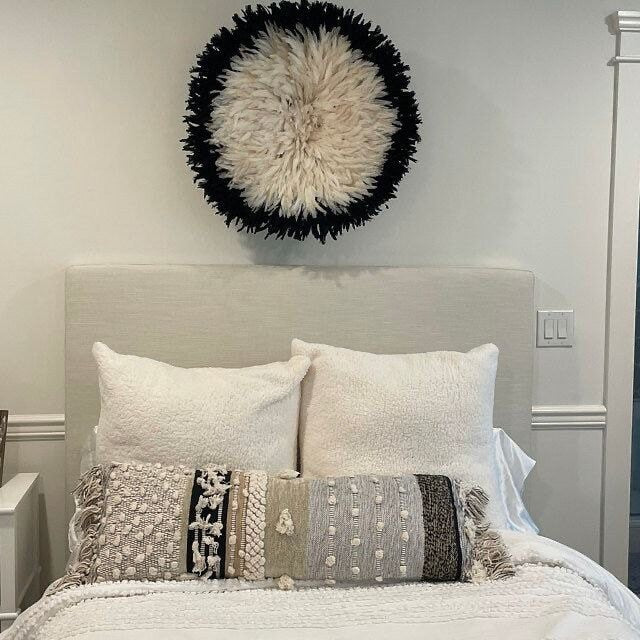 Black edges and White centre juju hat for home decor and wall hangings| Boho wall decor| Handmade Bamileke juju hat