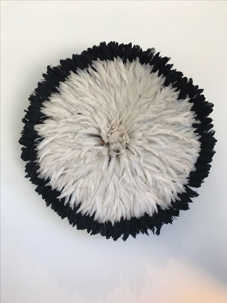 Black edges and White centre juju hat for home decor and wall hangings| Boho wall decor| Handmade Bamileke juju hat