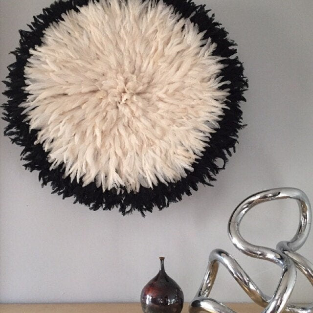 Black edges and White centre juju hat for home decor and wall hangings| Boho wall decor| Handmade Bamileke juju hat