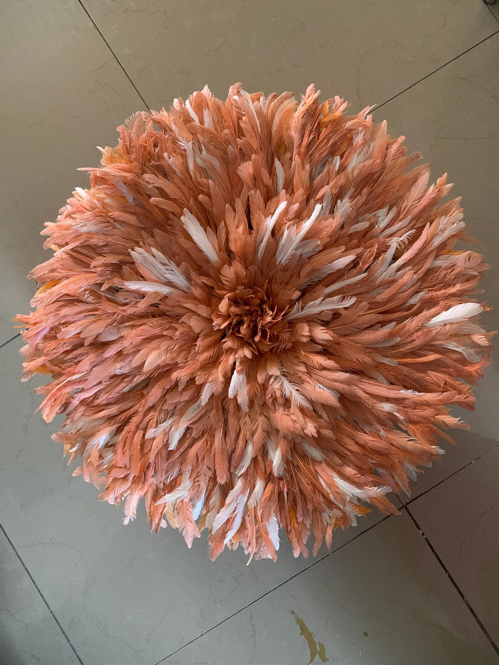 Juju hat Peach sperkled white| Bamileke juju hat| cream juju hat| Interior decor| Wall decor| Wall hangings| Boho decor| African juju hat