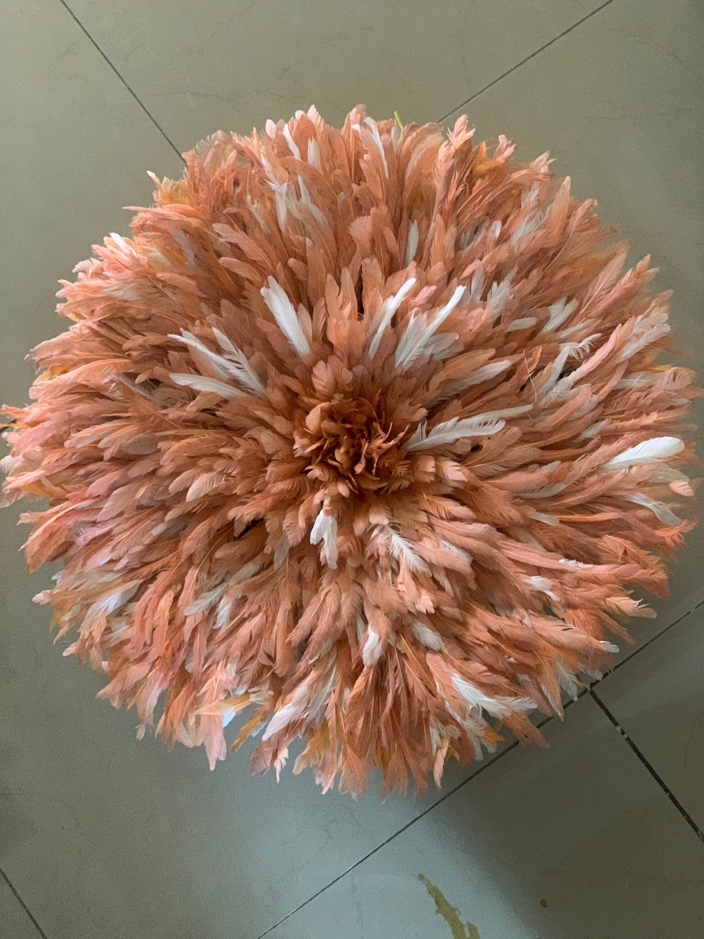 Juju hat Peach sperkled white| Bamileke juju hat| cream juju hat| Interior decor| Wall decor| Wall hangings| Boho decor| African juju hat