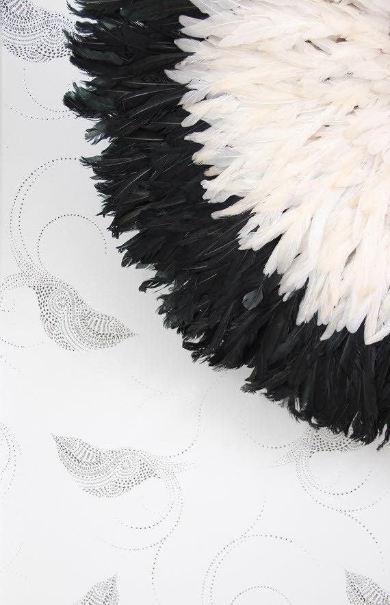 Black edges and White centre juju hat for home decor and wall hangings| Boho wall decor| Handmade Bamileke juju hat