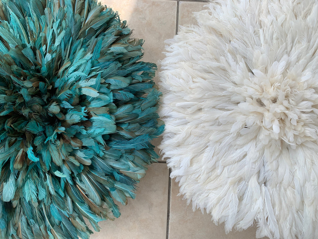 Petrol Green & Ivory Bamileke Juju Hat – Handmade African Wall Decor