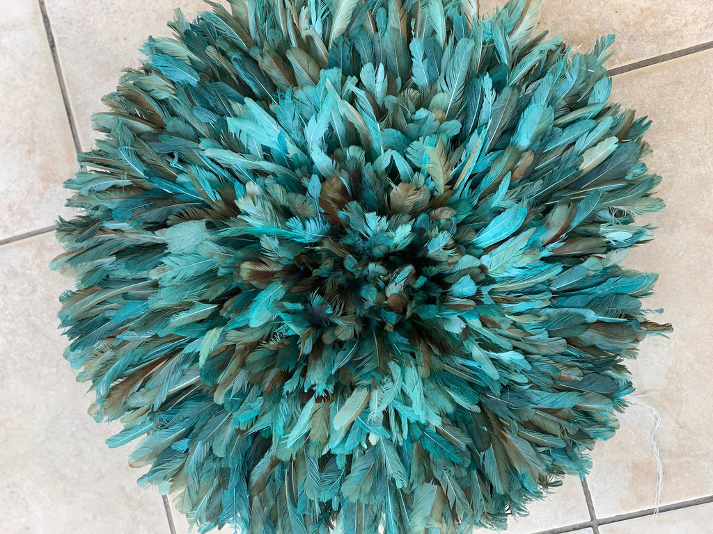 Petrol Green & Ivory Bamileke Juju Hat – Handmade African Wall Decor