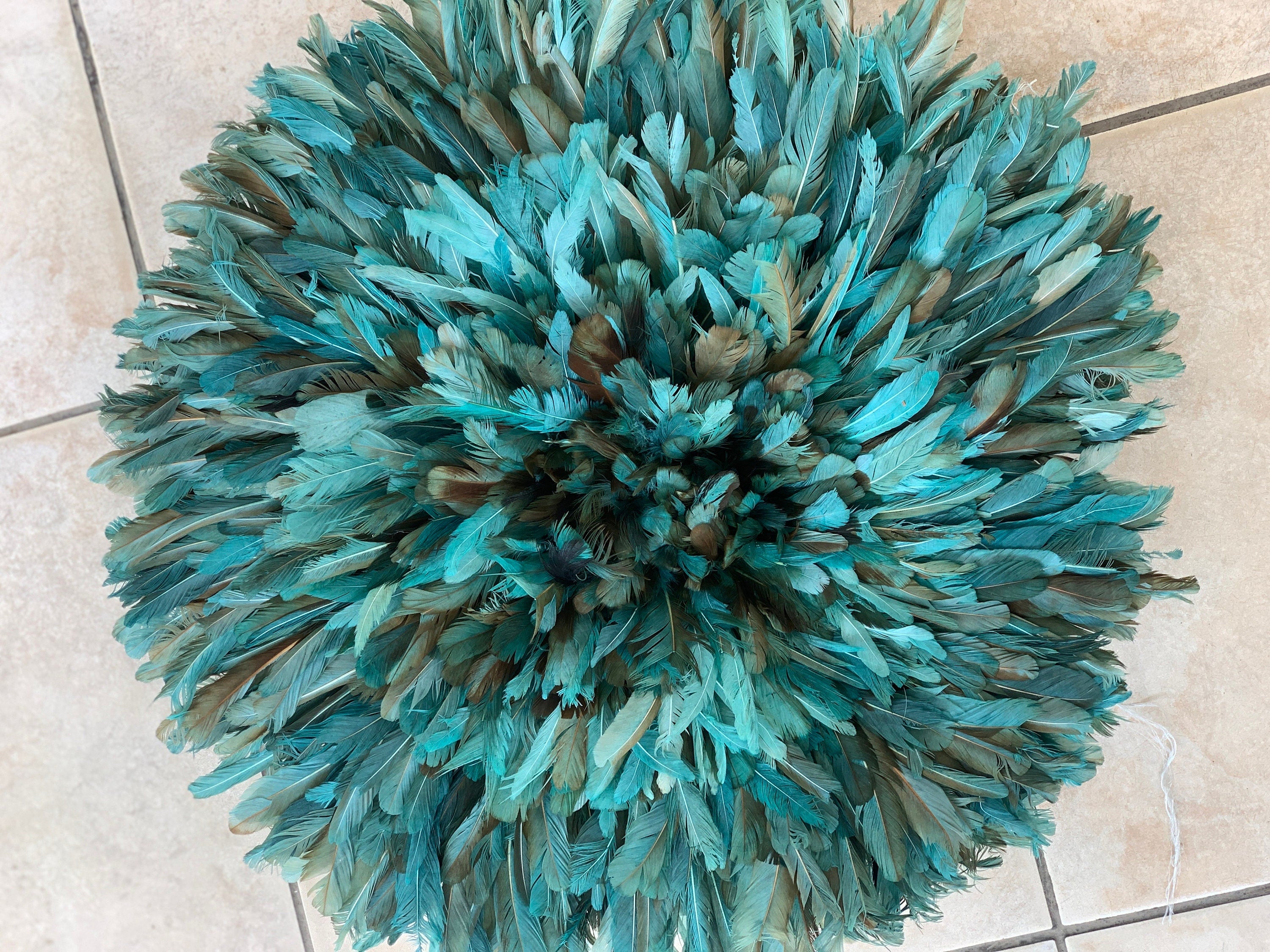 Petrol Green & Ivory Bamileke Juju Hat – Handmade African Wall Decor