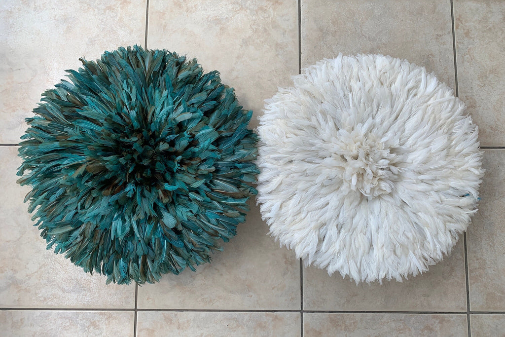 Petrol Green & Ivory Bamileke Juju Hat – Handmade African Wall Decor