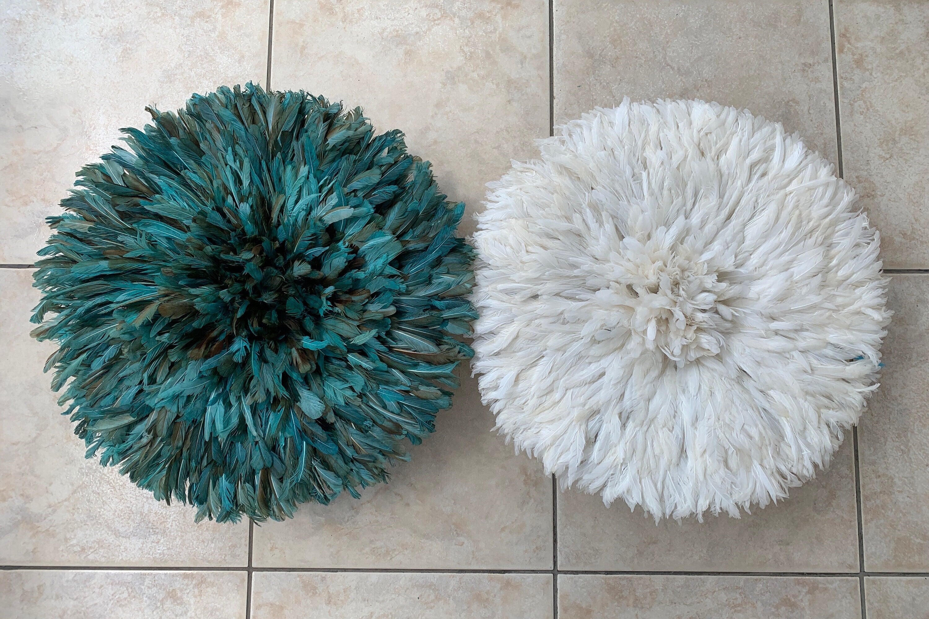 Petrol Green & Ivory Bamileke Juju Hat – Handmade African Wall Decor