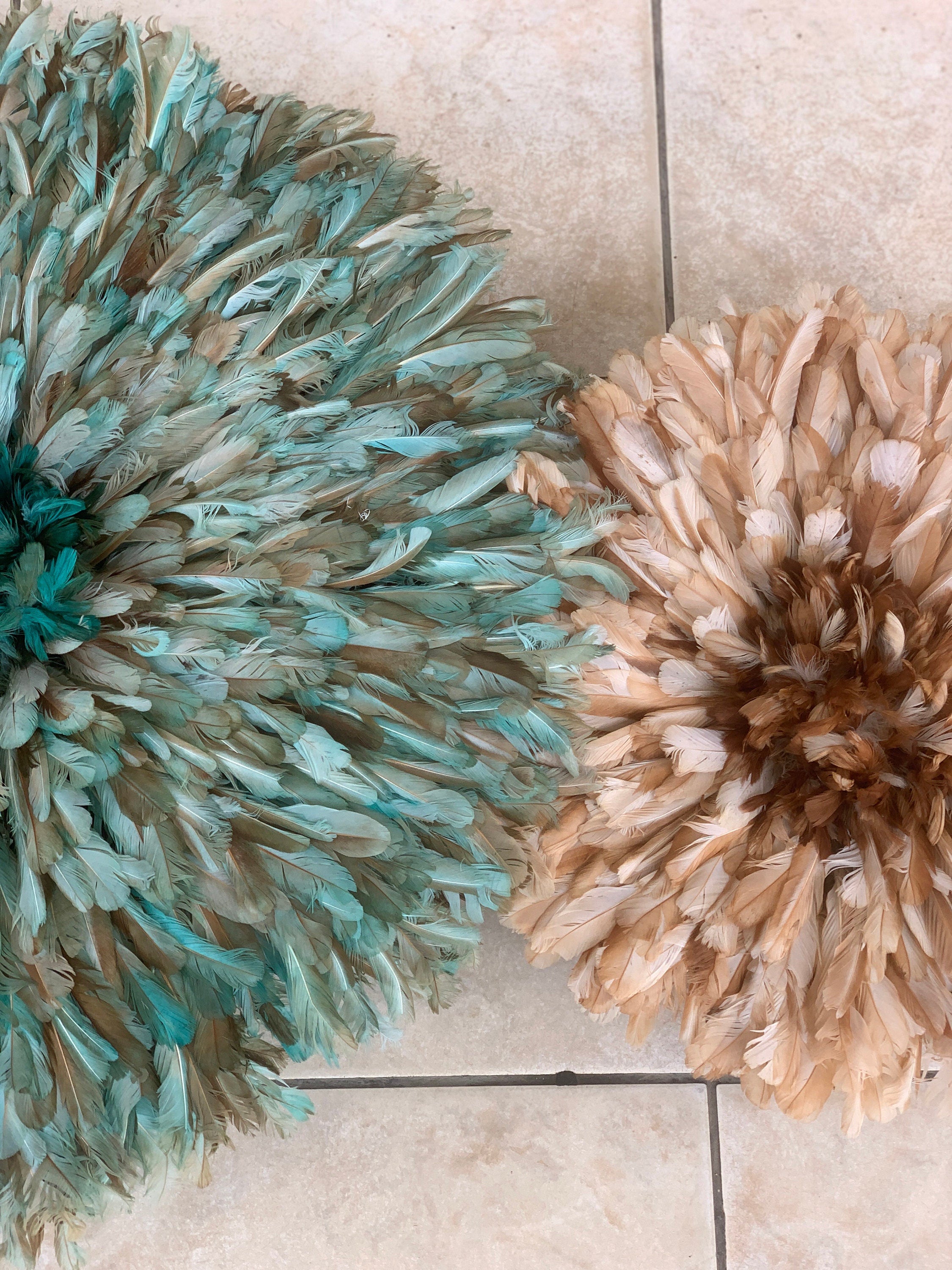 Juju hat set of petrol green| tan| beige Bamileke juju hat| juju art Interior decor| Wall decor| Wall hangings| Boho decor| African juju hat