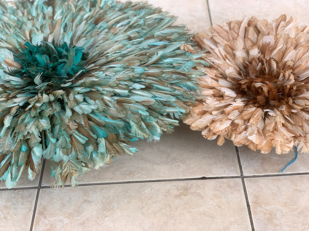 Juju hat set of petrol green| tan| beige Bamileke juju hat| juju art Interior decor| Wall decor| Wall hangings| Boho decor| African juju hat