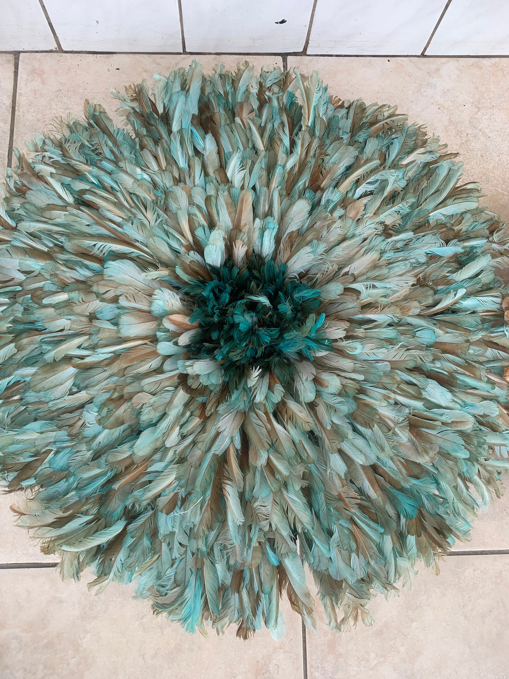Juju hat set of petrol green| tan| beige Bamileke juju hat| juju art Interior decor| Wall decor| Wall hangings| Boho decor| African juju hat