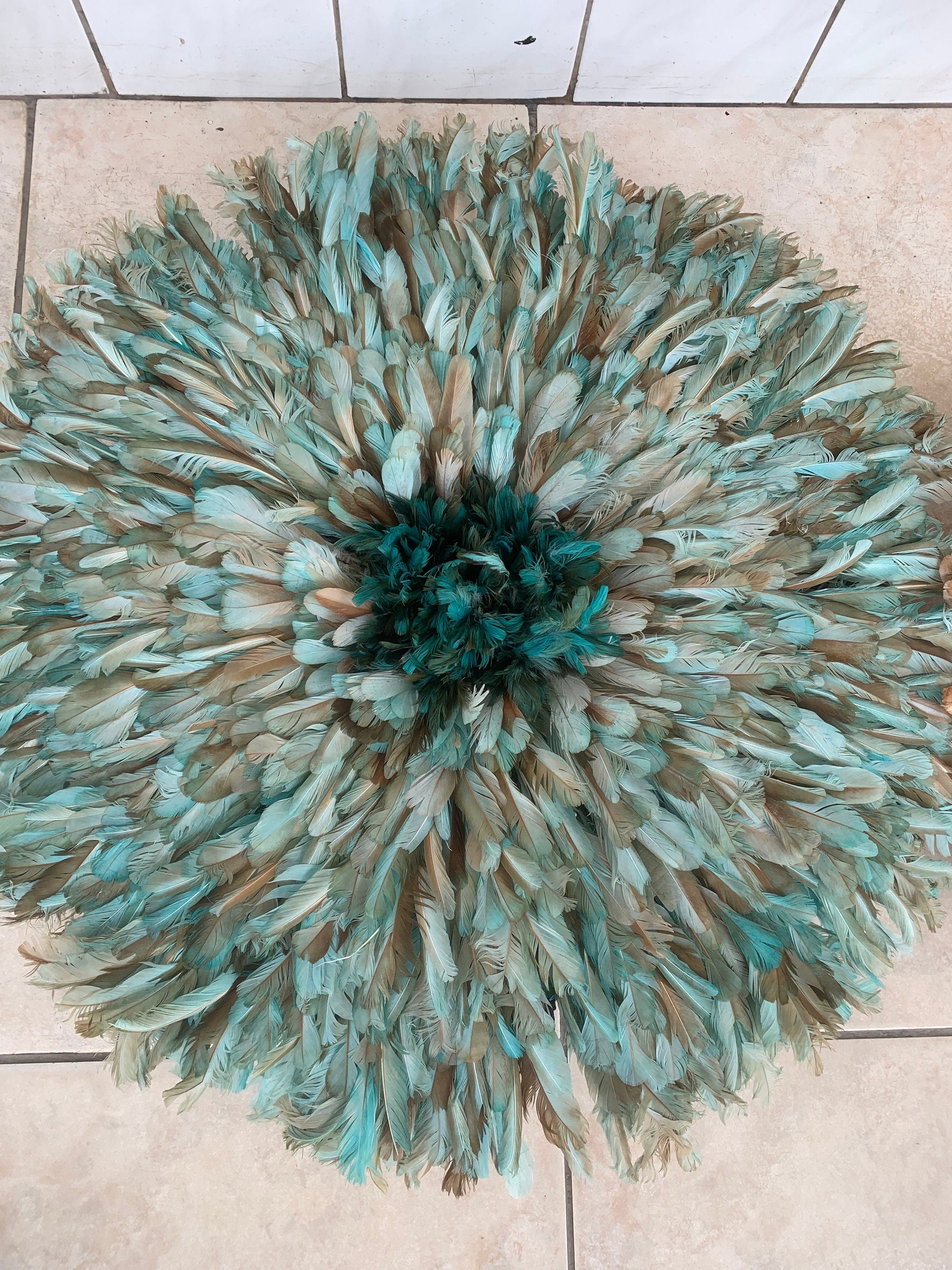 Juju hat set of petrol green| tan| beige Bamileke juju hat| juju art Interior decor| Wall decor| Wall hangings| Boho decor| African juju hat