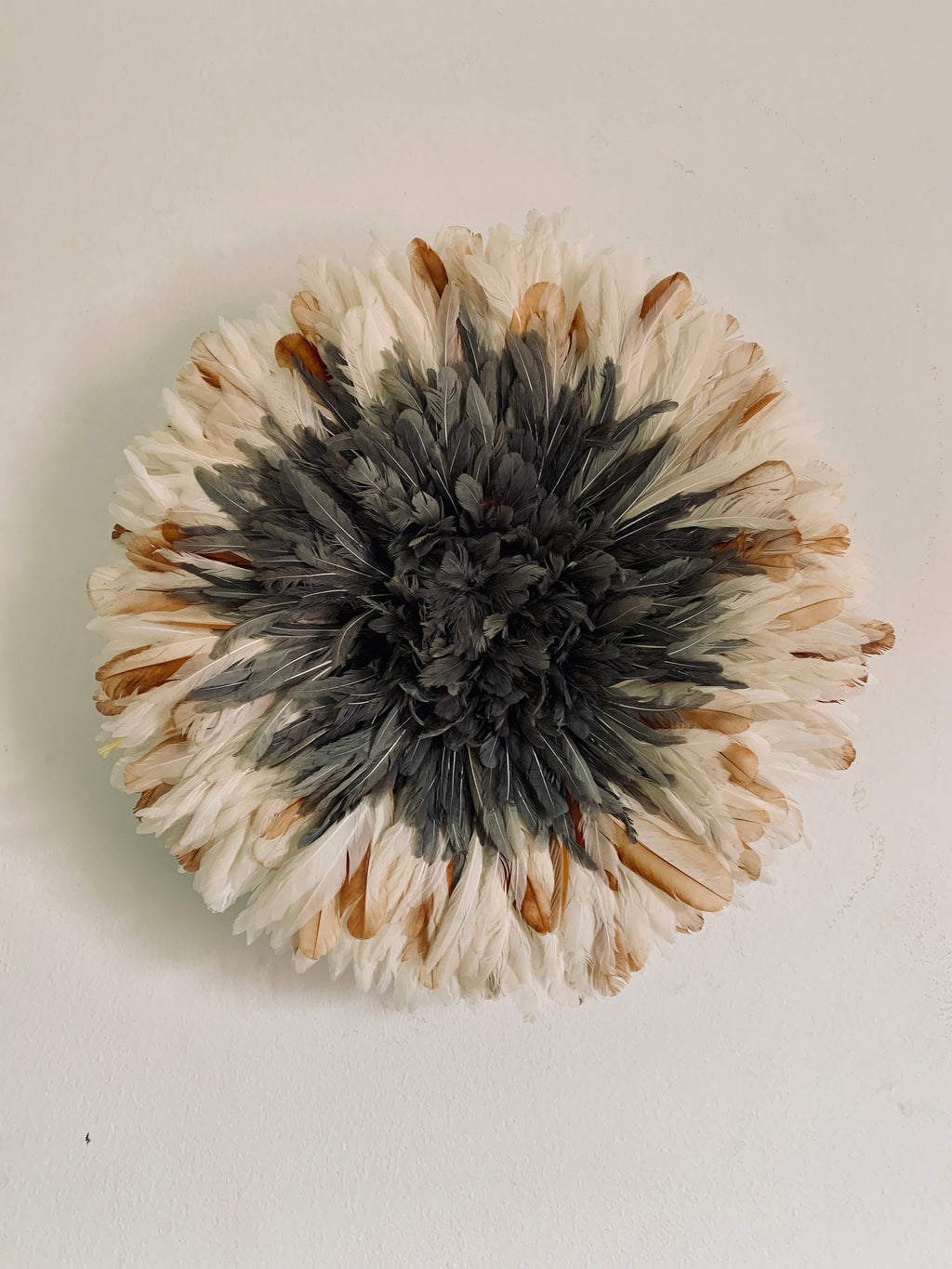 Tan white gray cream natural juju hat set| African home wall decor| bedroom hangings| Boho living room style| juju art| Bamileke feather hat