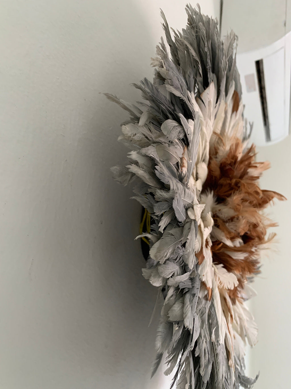 Gray tan white cream natural juju hat set| African home wall decor| bedroom hangings| Boho living room style| juju art| Bamileke feather hat