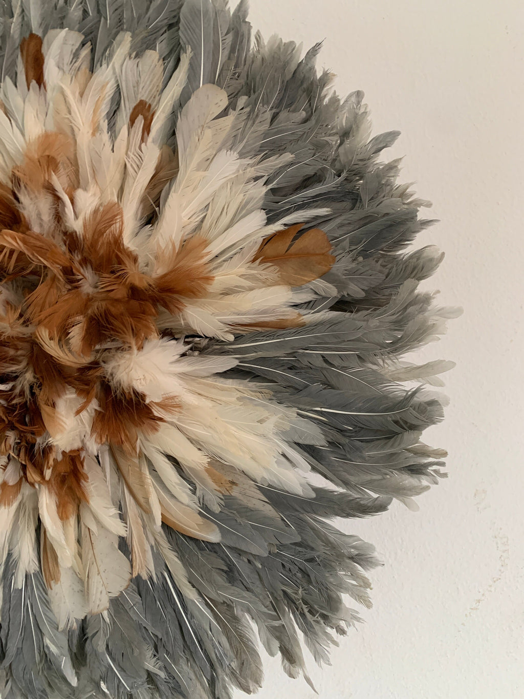 Gray tan white cream natural juju hat set| African home wall decor| bedroom hangings| Boho living room style| juju art| Bamileke feather hat