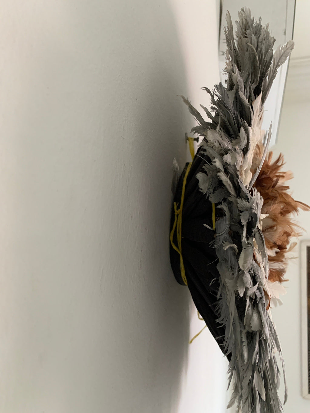 Gray tan white cream natural juju hat set| African home wall decor| bedroom hangings| Boho living room style| juju art| Bamileke feather hat