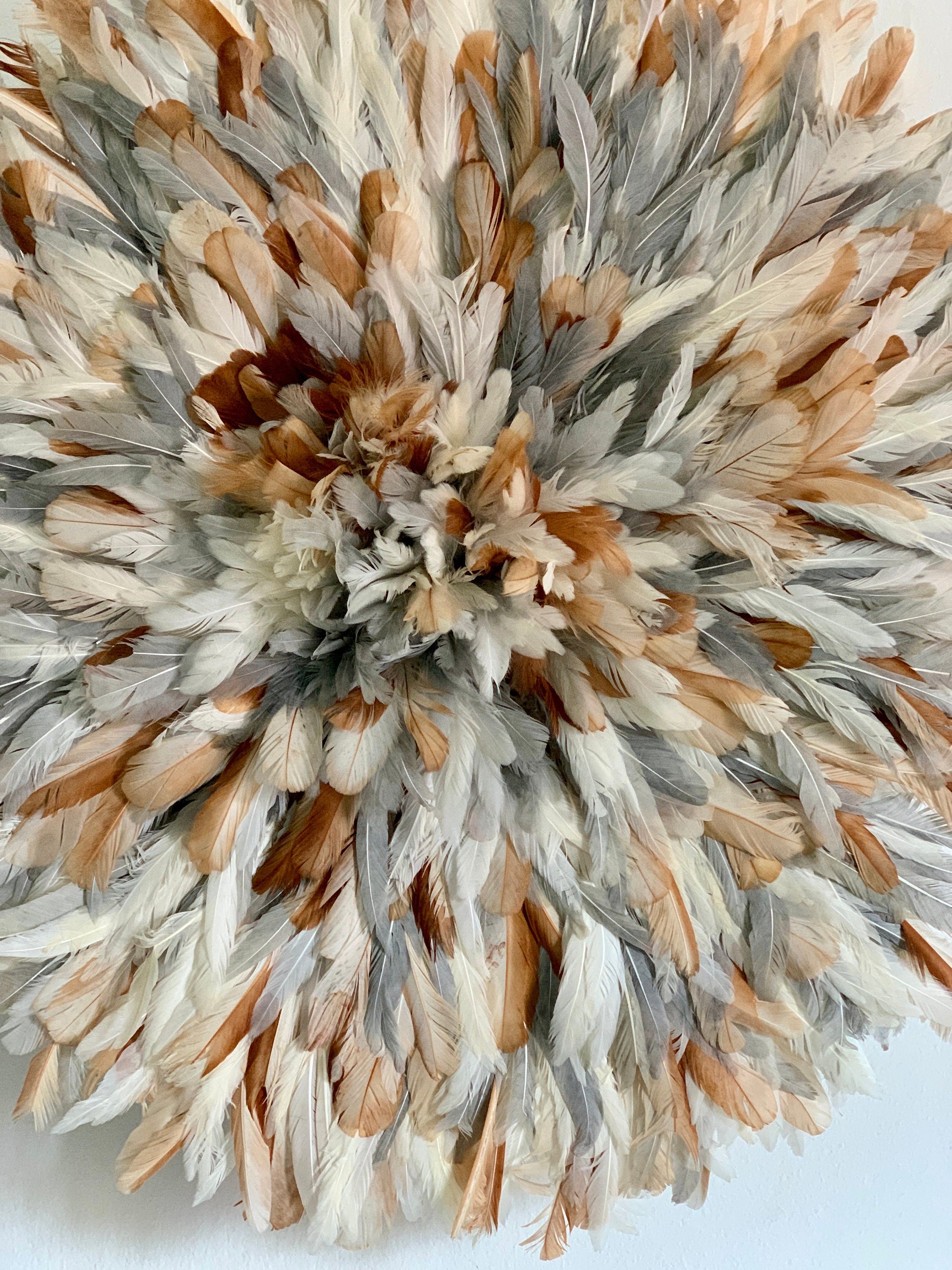 Gray tan white cream natural juju hat| African home wall decor| bedroom hangings| Boho living room style| juju art| Bamileke feather hat tyn