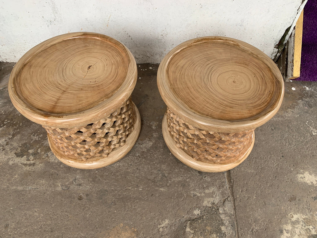Bamileke stools set of 2 in brown| Coffee tables for interior and outdoor decor| African Living room furnitures| Home decor| Side tables|
