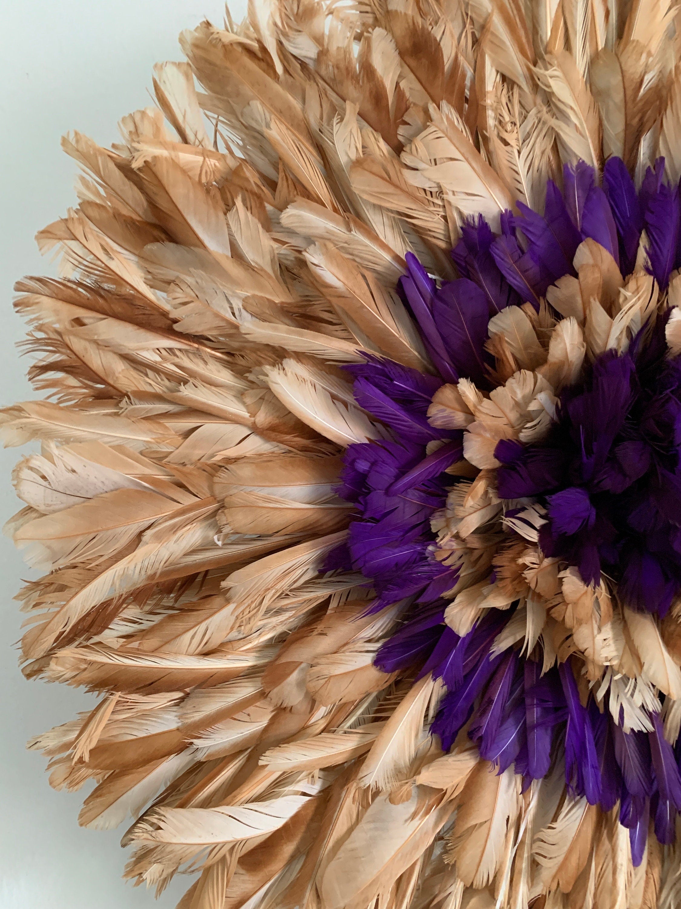 Juju hat tan-purple| African feather mandala| Bamileke headdress| Interior decor| Wall decor| Wall hangings| Afrohemian