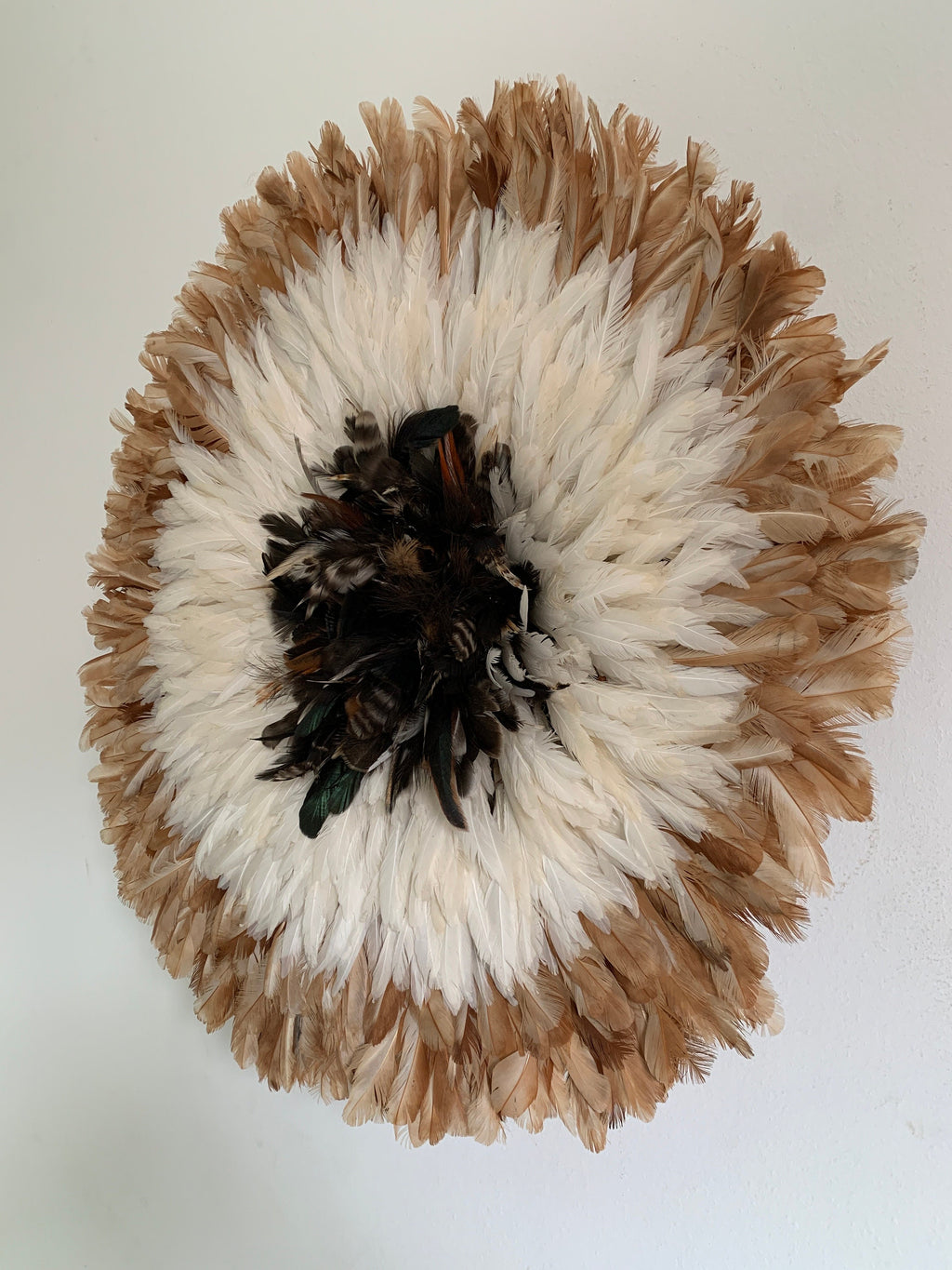 Juju hat tan, white, natural black| Bamileke headdress| Tyn hat| African Interior decor| Boho Wall hangings| feather mandala| Afrohemian