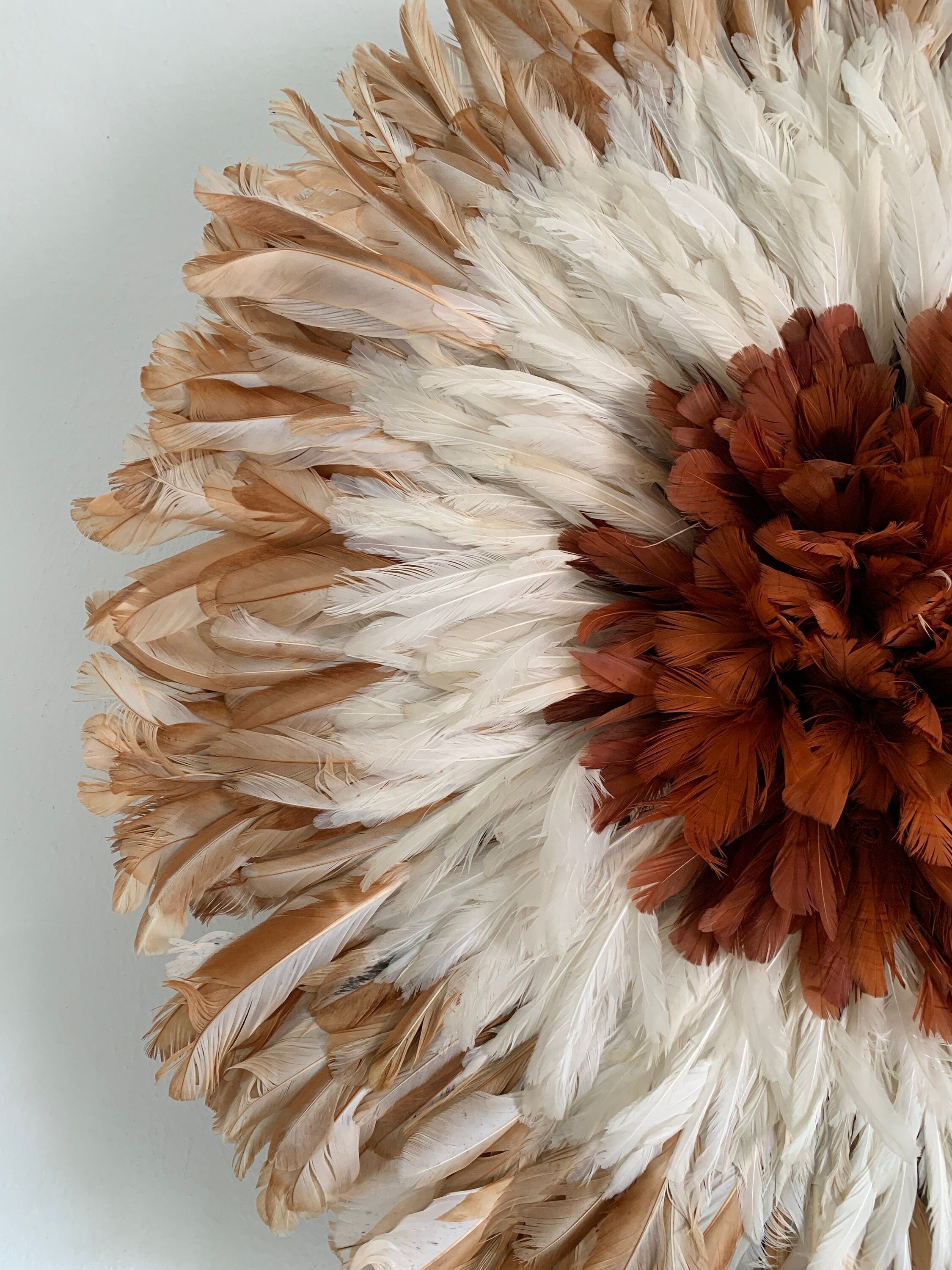 Juju hat tan, white, rusty brown| Bamileke headdress| Tyn hat| African Interior decor| Boho Wall hangings| Afrohemian| Feather mandala