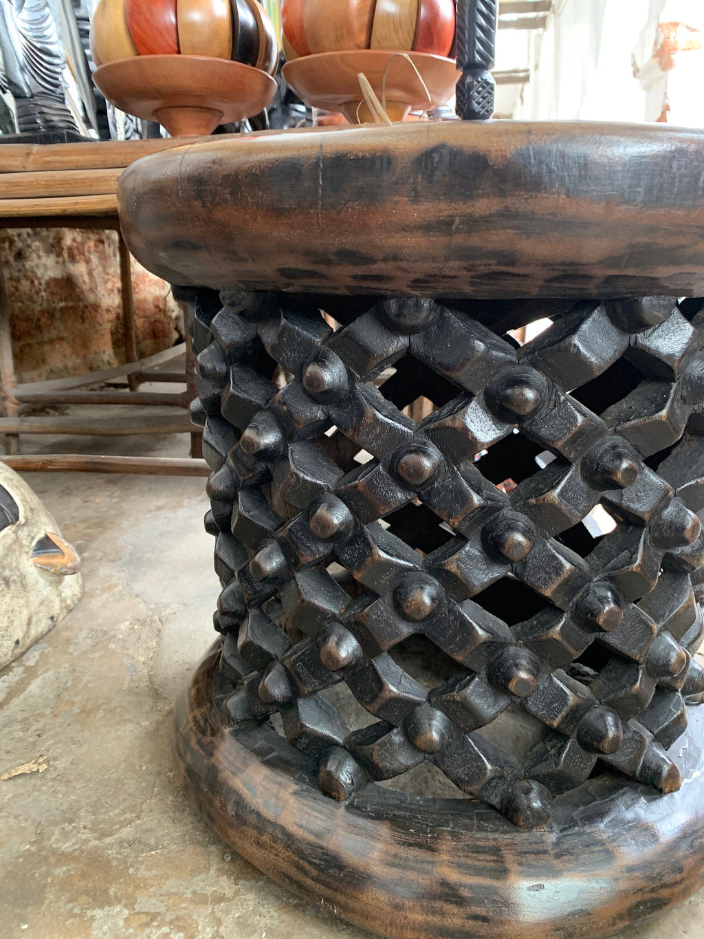 Bamileke stools| Coffee black tables for interior and outdoor decor| Living room African furnitures| Home decor side tables| Bird nest