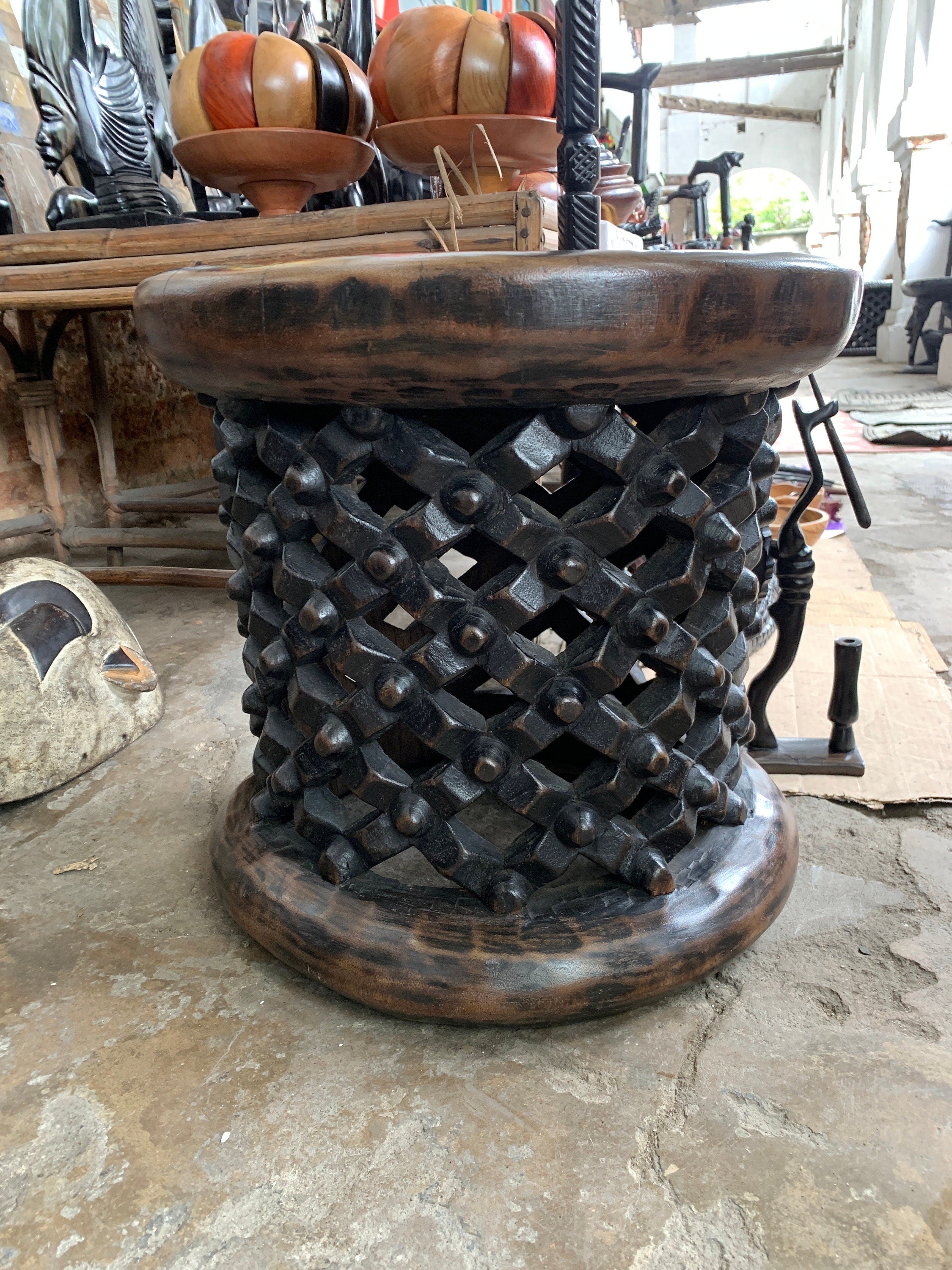 Bamileke stools| Coffee black tables for interior and outdoor decor| Living room African furnitures| Home decor side tables| Bird nest