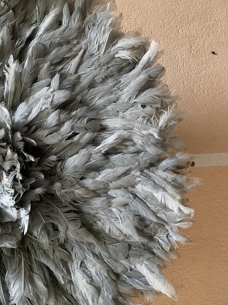 Juju hat gray| African handmade juju hat| boho living room style| Bamileke headdress| Home Wall decor| hangings| Juju art| feather mandala