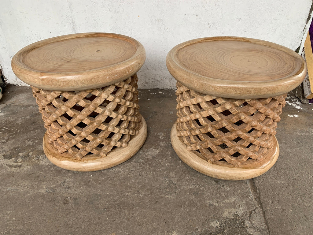 Bamileke stools set of 2 in brown| Coffee tables for interior and outdoor decor| African Living room furnitures| Home decor| Side tables|