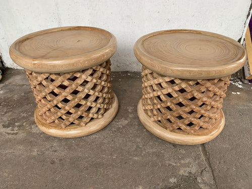 Bamileke stools set of 2 in brown| Coffee tables for interior and outdoor decor| African Living room furnitures| Home decor| Side tables|