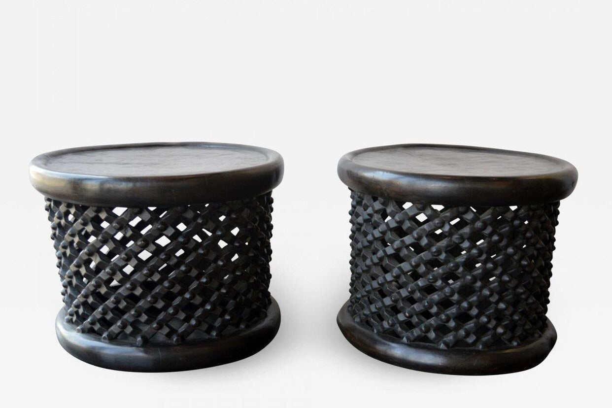 Bamileke stools in black| Coffee tables for interior and outdoor decor| Living room furnitures| Home decor| Side tables| African furniture