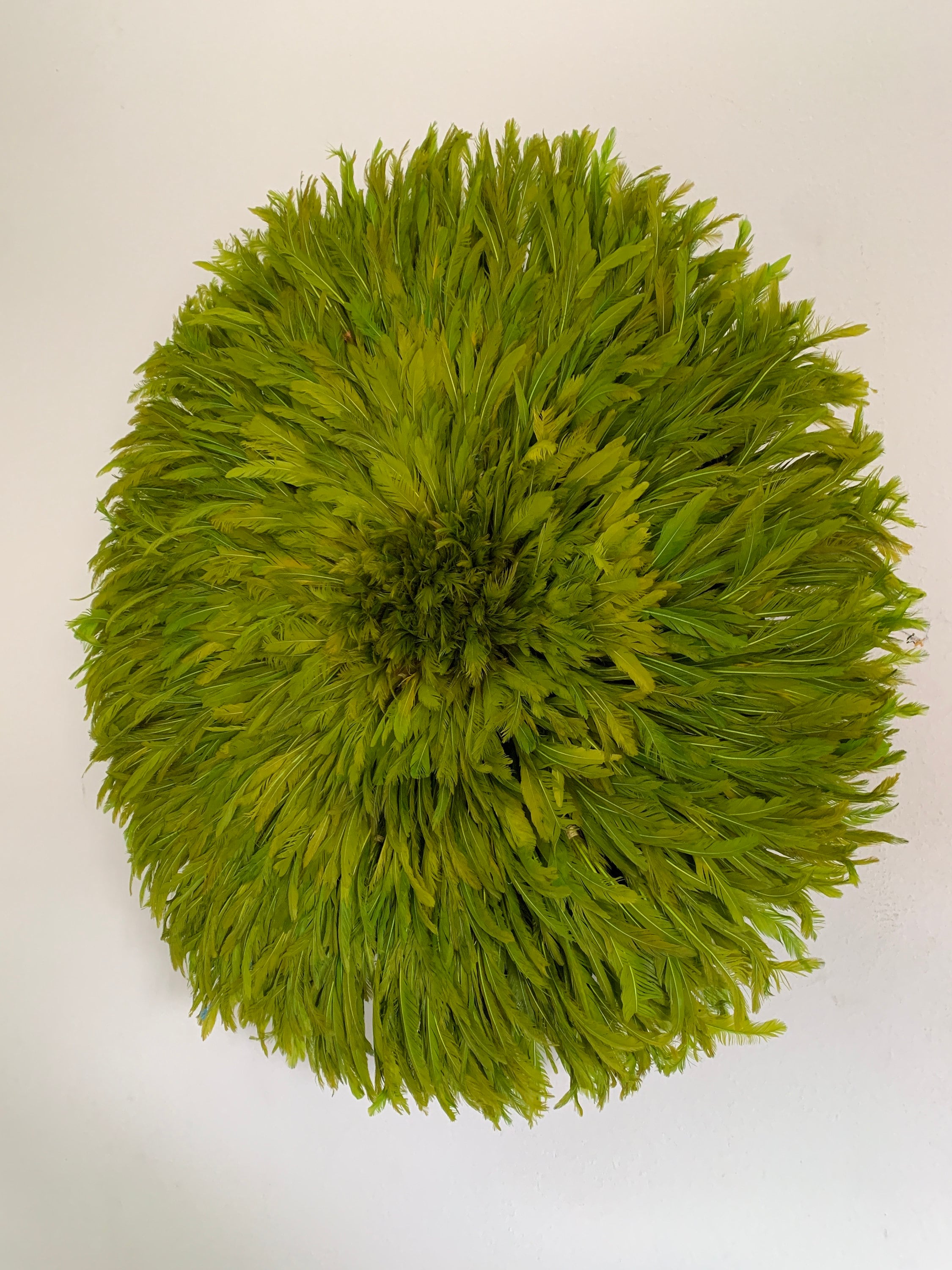 Juju hat Olive Green for interior decor| Bamileke headdress| African handmade juju art| wall hangings| Afrohemian| Feather mandala| Tyn hat