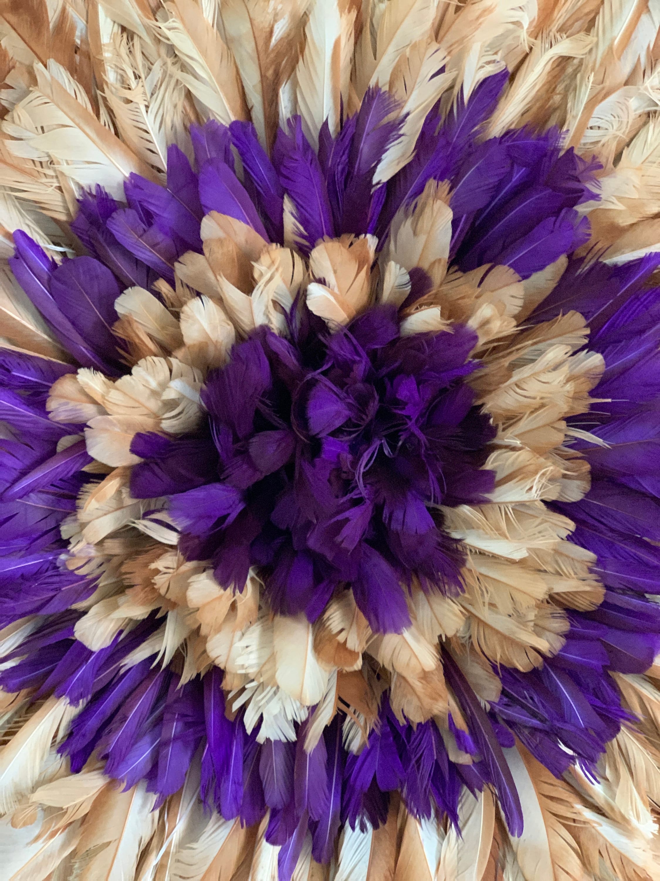 Juju hat tan-purple| African feather mandala| Bamileke headdress| Interior decor| Wall decor| Wall hangings| Afrohemian