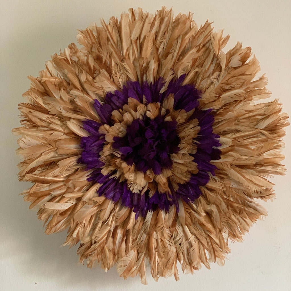 Juju hat tan-purple| African feather mandala| Bamileke headdress| Interior decor| Wall decor| Wall hangings| Afrohemian